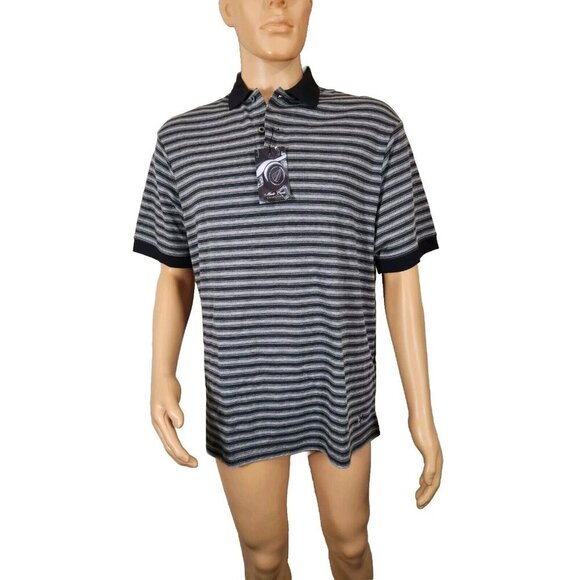 Cremieux Other - Cremieux Mens Size L Polo Shirt  Black Gray Striped Monte Carlo 100% Cotton -25